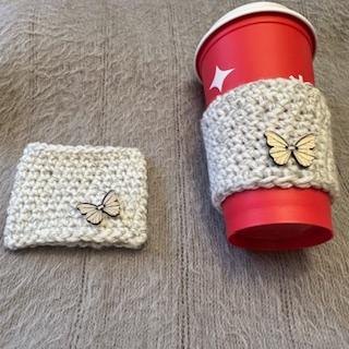 Cup Cozy w/ Button Adornment
