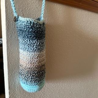 Crochet Water Bottle Carrier w/Strap and Button Closure